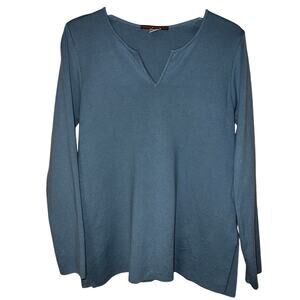 Peruvian Connection Shirt Womens Medium Pima Cotton Top Ribbed Heavy Dusty Blue